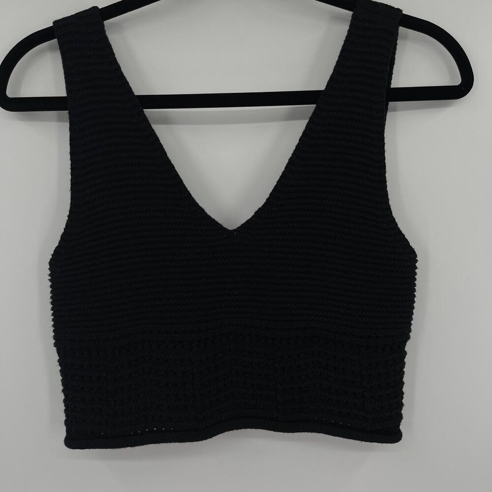 House of Harlow 1960 Womens Top Size Small Black Crochet Knit Sleeveless Crop